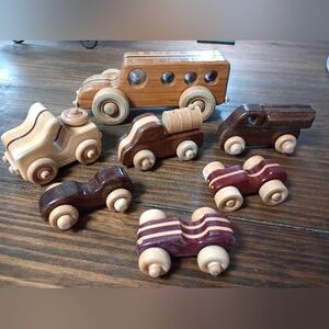 Vintage Handcrafted Wooden Car Truck Bus Set